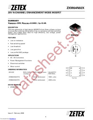 ZXM64N02X datasheet  