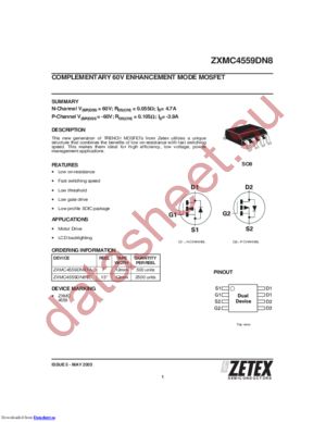 ZXMC4559DN8TC datasheet  