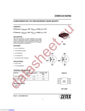 ZXMC4A16DN8 datasheet  