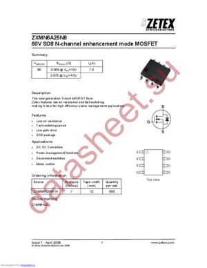 ZXMN6A25 datasheet  