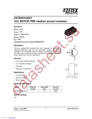 ZXTP07012EFF datasheet  